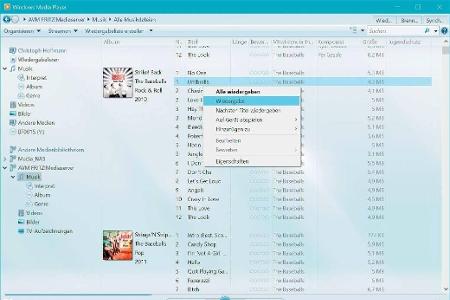 Zugriff auf Mediainhalte über den Windows Media Player.