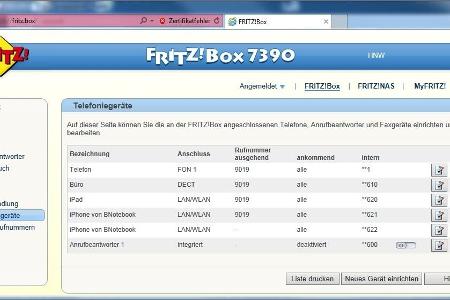 Hier ist eine Auflistung der erfolgreich angeschlossenen Telefone zu sehen.