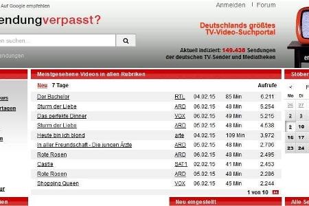 Das Web-Portal Sendungverpasst.de zeigt verpasste Sendungen von 30 öffentlich-rechtlichen und privaten Sendern.
