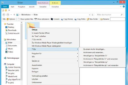 Die unterschiedlichen 7-Zip-Funktionen rufen Sie über das Kontextmenü von Dateien und Ordner auf. Die Kontextmenüeinträge la...