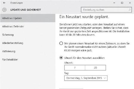 Legen Sie Zeitpunkt und Tag selbst fest, wann Windows nach der Installation von Updates neu startet.