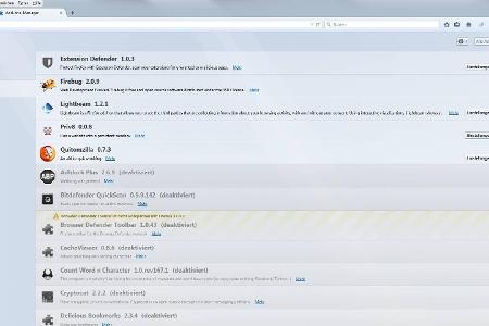 Überflüssige Firefox-Erweiterungen entfernen.