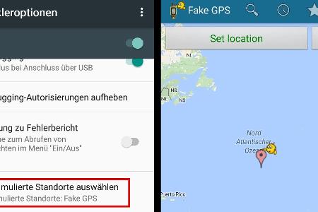 Über die Android-App Fake GPS location lässt sich ein beliebiger Standort wählen, den das Smartphone an andere Apps übermitt...