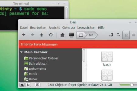 Mit erhöhten Rechten im Dateimanager arbeitet es sich bequemer als im Terminal