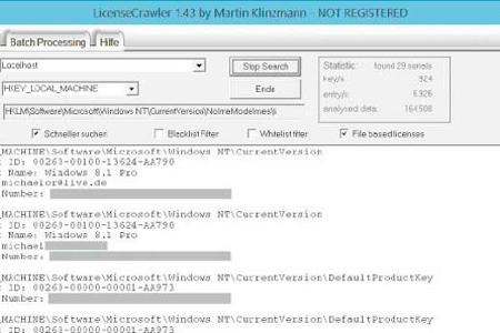 License Crawler - Mit dem für private Anwender kostenlosen License Crawler Lizenzschlüssel lassen sich viele unter Windows i...