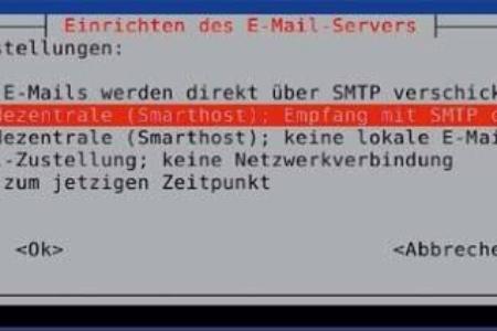 Mit dem Befehl dpkg-reconfigure exim4-config rufen Sie die Kommandozeile des Mailtransporters Exim auf.
