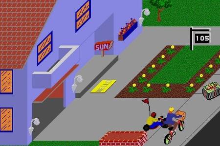 Paperboy (1984) - Zeitungen-Austragen als Spielprinzip. Der Spieler ist mit dem Fahrrad unterwegs und beliefert die Nachbars...