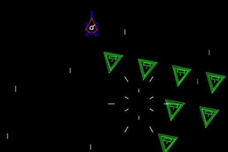 Aztarac (1983) - Das Spiel erlaubt das Feuern in eine Richtung, während sich das Gefährt in die andere Richtung bewegt.