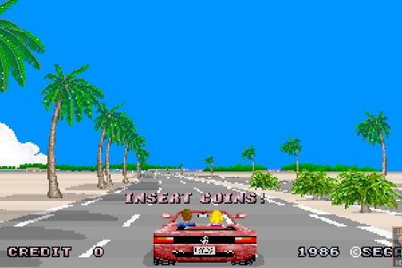 Out Run (1986) - In Segas Arcade-Rennspiel rasen Sie mit Ihrem Ferrari durch den verzweigten Rennparcours.