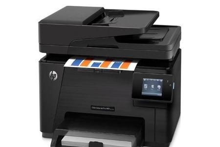 Der HP Color Laserjet Pro M177fw verfügt über WLAN und ein Touch-Bedienpanel.