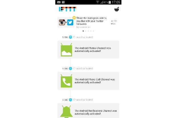 Sobald Sie sich in der App von Ifttt angemeldet haben, sehen Sie für Ihr Smartphone spezielle Channels.