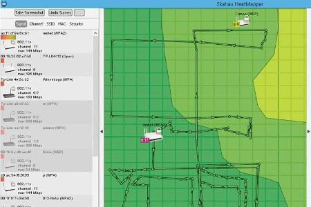 Den WLAN-Empfang können Sie mittels Ekahau Heatmapper messen. Im neutralen Raster oder auf dem eingescannten Raumplan erstel...