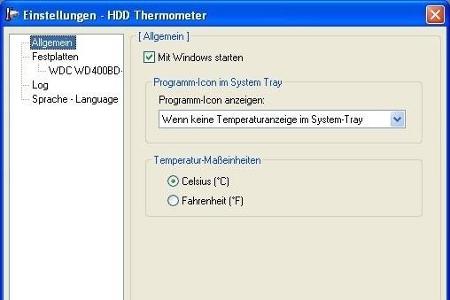 HDD Thermometer - Damit können Sie die Temperatur optional in Celsius oder Fahrenheit darstellen.