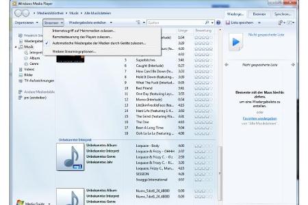Auch der Windows Media Player versteht DLNA und Streaming.