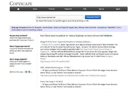 Mit Hilfe des Webdienstes Copyscape lassen sich kopierte Webinhalte kostenlos finden.