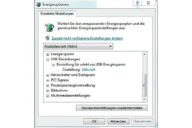 Der Energiesparmodus kann mitunter für gelegentliche Aussetzer eines USB-Geräts verantwortlich sein. Falls sich die Problema...