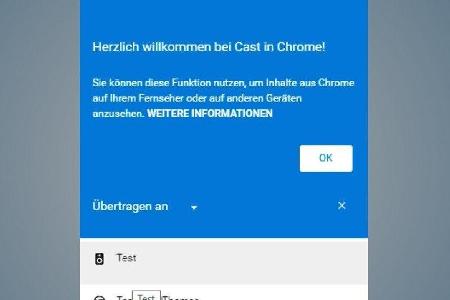 Chromecast-Geräte lassen sich per Klick Sie auf das Google-Cast-Symbol im Browser auswählen.