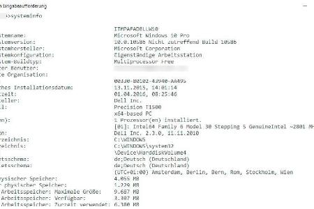 Ebenfalls über die Eingabeaufforderung lassen sich mit dem Befehl systeminfo wichtige System-Infos ausgeben.