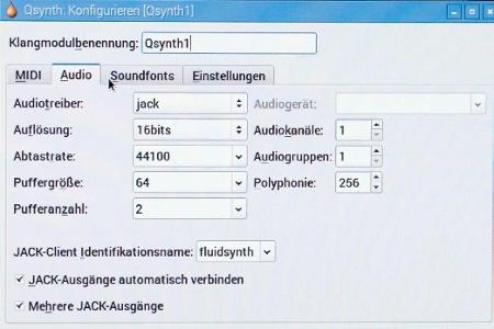 Qsynth dient als Client für das Audio-System Jack.