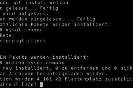 Mit dem Befehl sudo apt install motion startet die Installation der Überwachungs-Software.