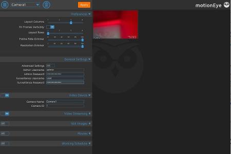 Das System MotionEyeOS lässt sich weitestgehend per Browser konfigurieren. Gleich zu Beginn sollte man die Passwörter ändern.