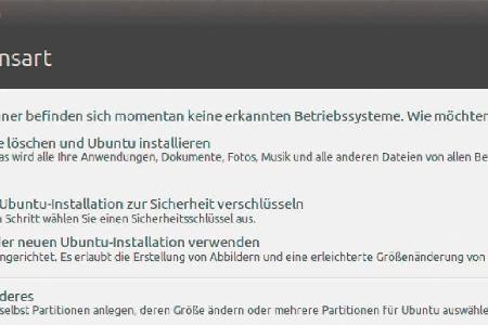 Falls kein weiteres System auf dem PC installiert ist, steht nur die Option „Festplatte löschen und Ubuntu installieren“ zur...