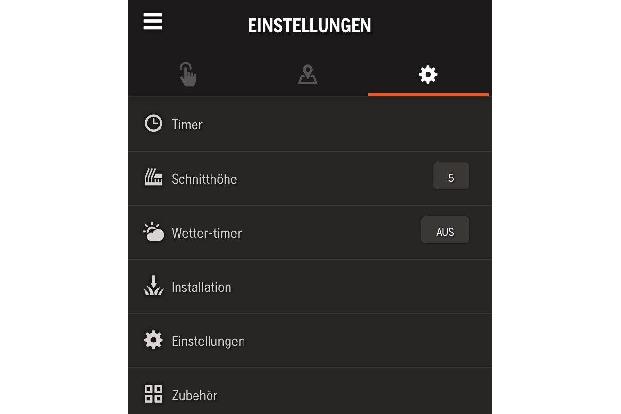 Das Einstellungsmenü innerhalb der Husqvarna Smartphone-App.