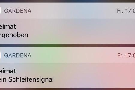 Zwei Mitteilungen der Gardena Smartphone-App zum Smart Sileno.
