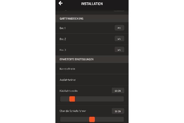 Einstellungsmenü innerhalb der Husqvarna Smartphone-App.