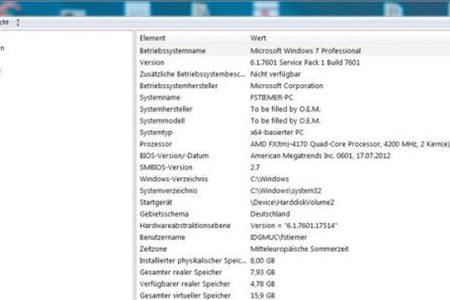 In den Windows-Systeminformationen finden sich alle Angaben zu verbauten Komponenten zum Betriebssystem, zu den Versionen de...