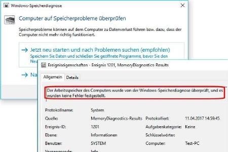 In Windows ist eine App zum Testen des Hauptspeichers enthalten, die dank Reboot den kompletten Arbeitsspeicher überprüft.