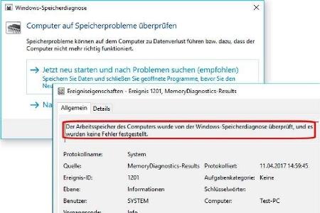 In Windows ist eine App zum Testen des Hauptspeichers enthalten, die dank Reboot den kompletten Arbeitsspeicher überprüft.