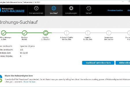 Mit Malwarebytes Anti-Malware lässt sich der PC nach Spyware, Trojanern und Viren durchsuchen.