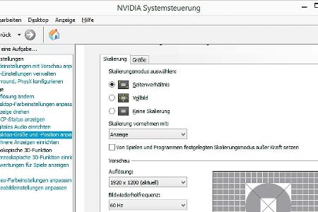 Die Auflösung und Bildwiederholfrequenz kann über die NVIDIA-Systemsteuerung festgelegt und die Helligkeit des Bildschirms r...