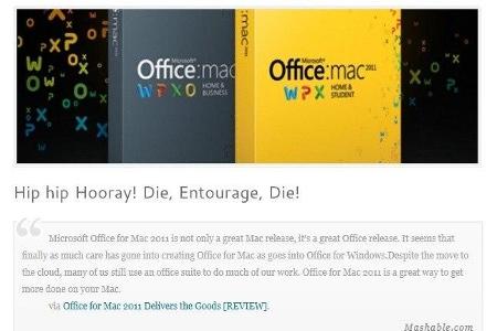 Entourage wurde mit der Einführung von Office 2011 durch Outlook ersetzt.