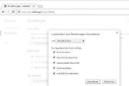 Per Antippen werden die in den Chrome-Browser zu übertragenden Daten ausgewählt.