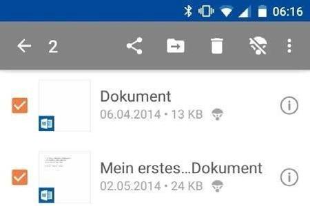 Markieren aller offline benötigten Dateien in der Verzeichnisansicht der Onedrive-App.