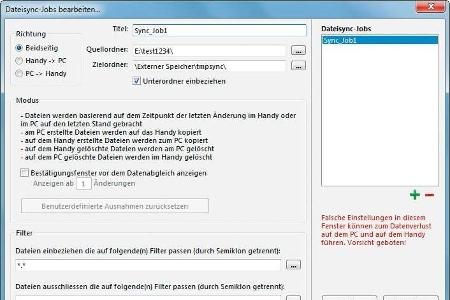 Neben Quell- und Zielordner können unterschiedliche Filterregeln für die zu synchronisierenden Daten festgelegt werden.