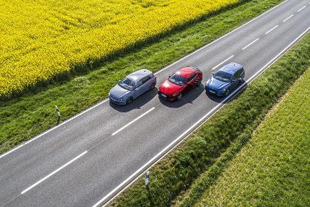 VW Golf 1.5 eTSI DSG, Ford Focus 1.5 EcoBoost, Mazda 3 G 150, Exterieur