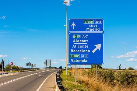 Directional Signs to Madrid Barcelona and Valencia Spain