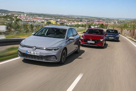 VW Golf 1.5 eTSI DSG, Ford Focus 1.5 EcoBoost, Mazda 3 G 150, Exterieur