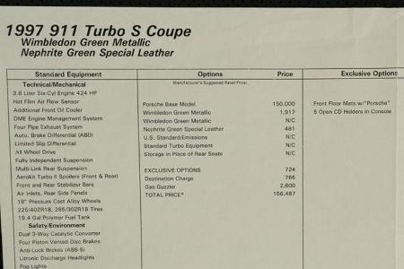 Porsche 911 Turbo S Coupe 1997 Wimbledon Green