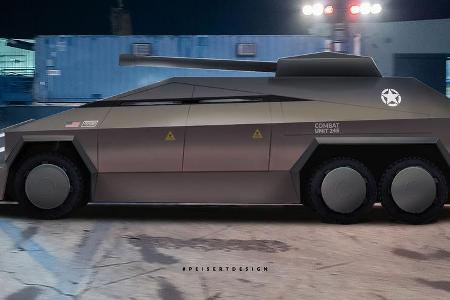 Tesla Cybertruck Militär Panzer Transporter Render Design