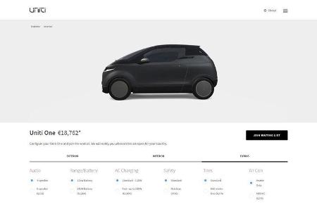 Uniti One Elektroauto Startup Schweden Konfigurator