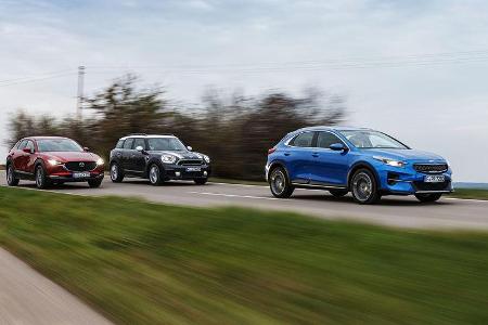 Kia Xceed 1.6 T-GDI Spirit, Mazda CX-30 Skyactiv-X 2.0 Selection, Mini Cooper S Countryman, Exterieur