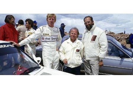 Gipfelstürmer: Fahrer Walter Röhrl, Konstrukteur Dieter Basche und Sportchef Herwart Kreiner.