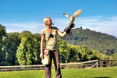 Greifvogel-Vorführerin Sandra Ney im Adler- und Wolfspark Kasselburg