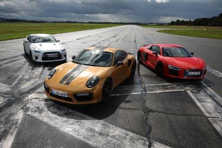 Porsche 911 Turbo S Exclusive 991 Audi R8 V10 Plus Nissan GT-R Test