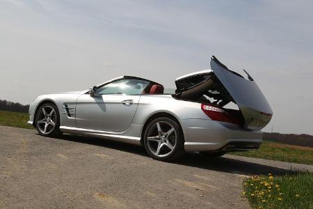 Mercedes SL 350, Seitenansicht, Dach öffnet