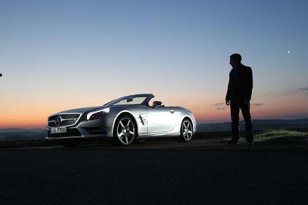 Mercedes SL 350, Abendlicht, Seitenansicht